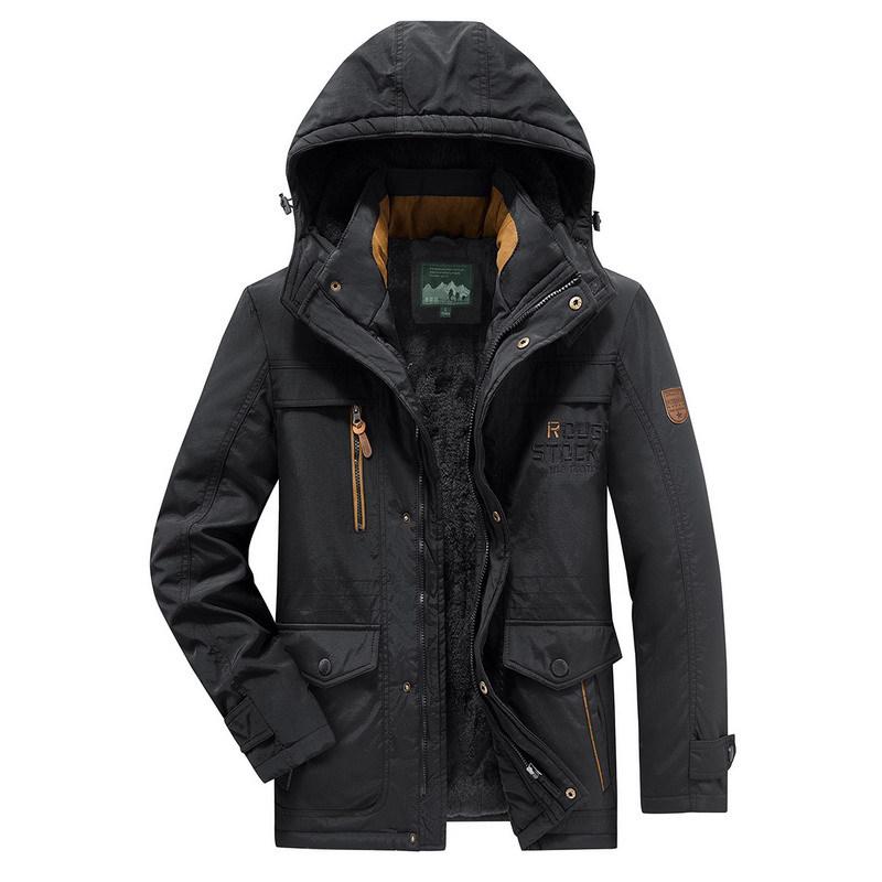 Men's Fleece-Lined Winter Coat - Thick, Casual, Multi-Pocket, Mid-Length Jacket for Middle-Aged and Elderly