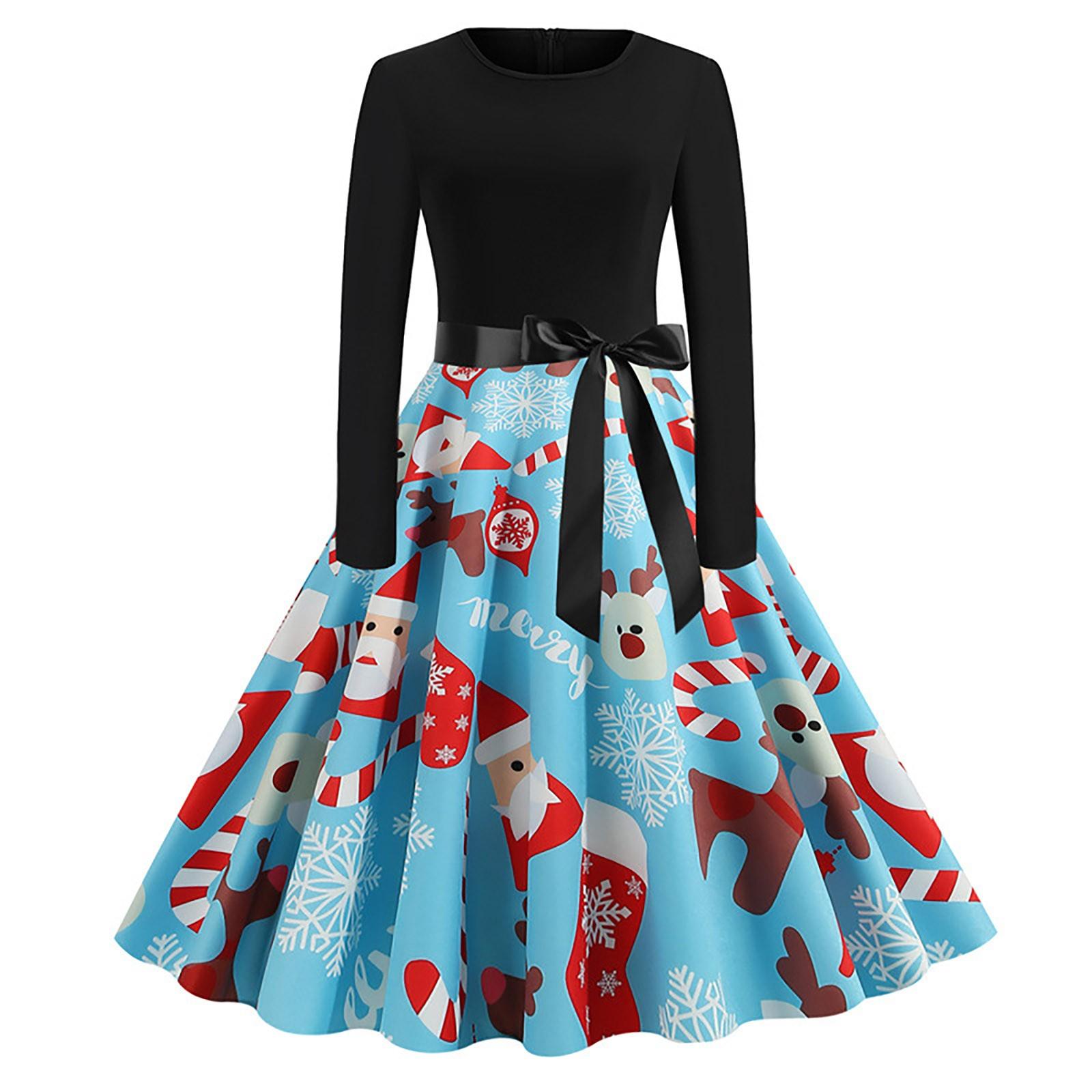 

Женское винтажное платье с длинным рукавом для рождественской вечеринки и выпускного вечера для домохозяйки L синий