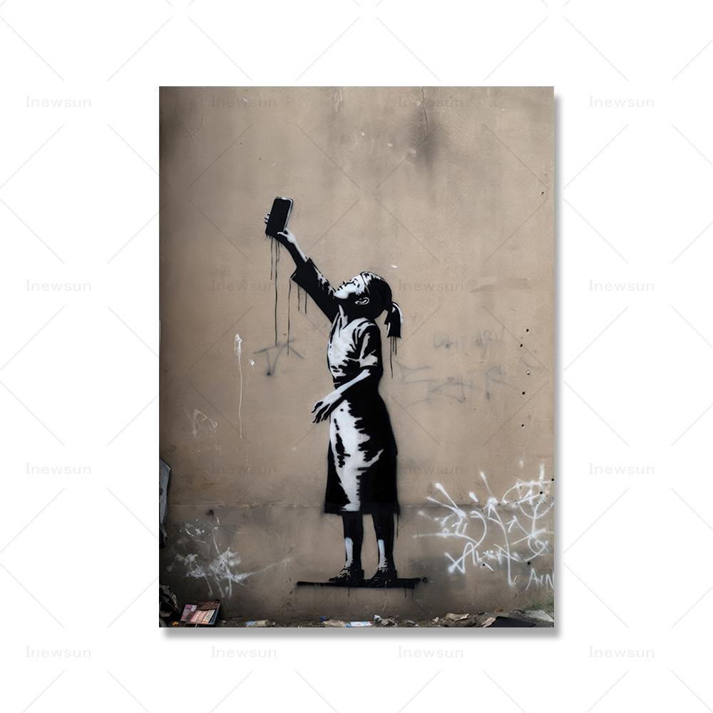 Banksy Street Graffiti Decorative Canvas Painting Smartphone Girl Art Poster Abstract Figure Mural Room Wall Decoration Prints