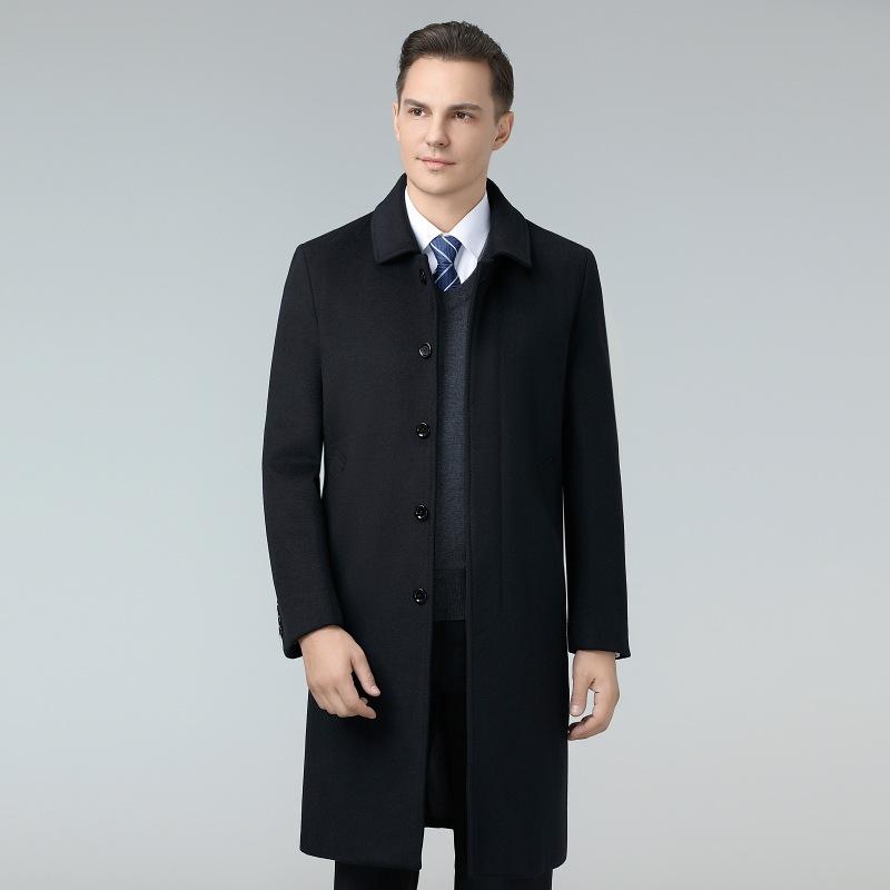 Autumn and Winter Wool Coat Men's Medium and Long Middle-aged Dad's Lapel Woolen Coat