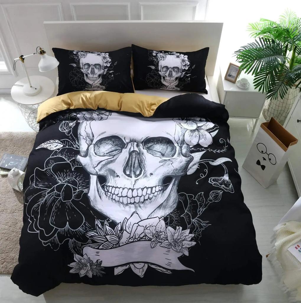 Sugar Skull Duvet Cover Set,3D Printed Gothic Skull Bedding Set,Soft  Comforter Cover with Zipper Closure and 2 Pillow Shams
