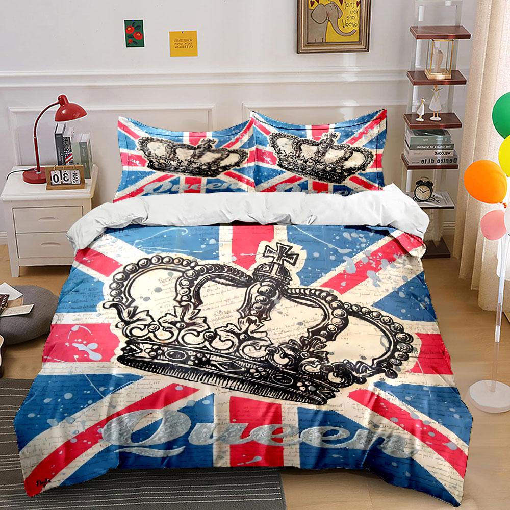 "Union Jack Crown Bedding Set" Bedding Duvet Cover Set Duvet Cover Pillowcases (1 * Duvet Cover 2 * Pillowcases, Without Duvet Insert)