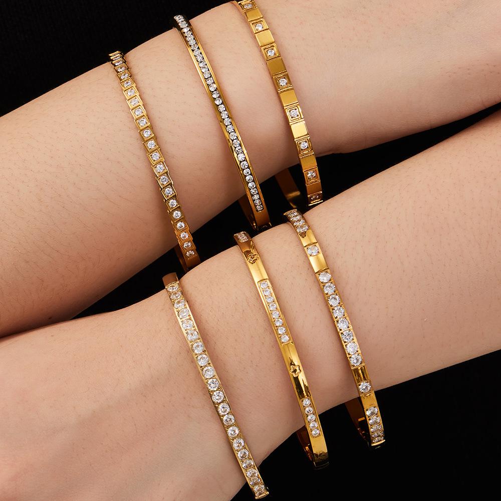 European Classic Zirconia Women's Bracelet: Stainless Steel Design with Rhinestones