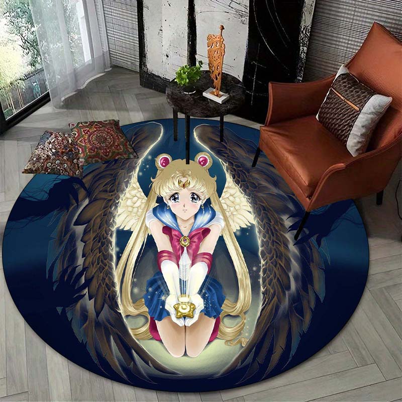 

The Sailor Moon Themed Round Rug Is Perfect for Decorating Living Rooms, Bedrooms, Sofa Areas, and Game Rooms.A01 80cmx80cm