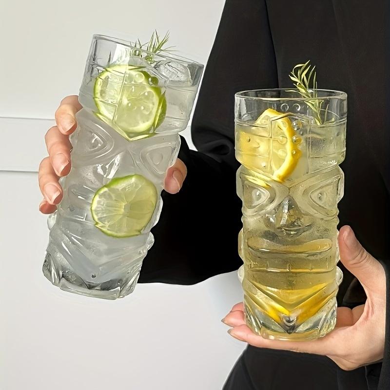 Glass Tiki Mug Ice Drink Glass Modern Bar Tiki Cooler Clear Tumblers for Exotic Cocktails, Mai Tais, And Tropical Island Drinks