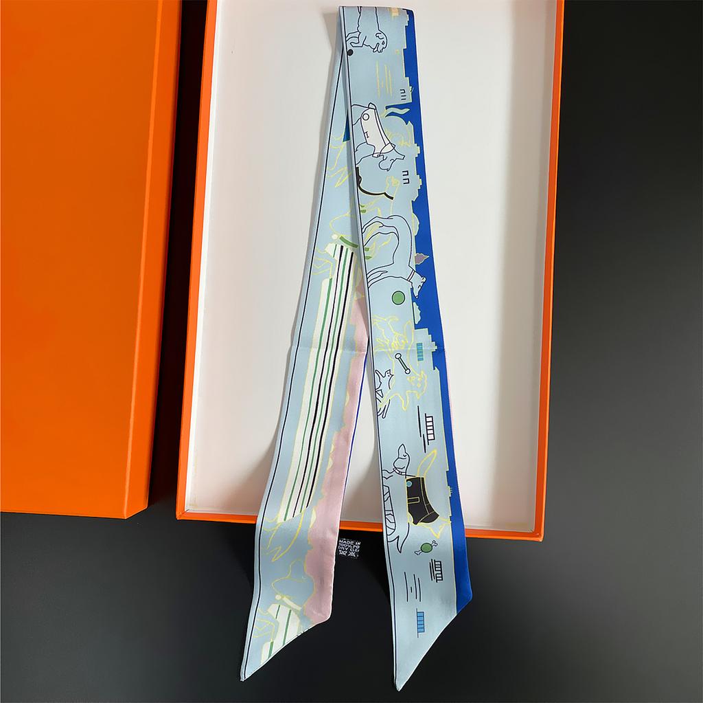 Double Colored Paisley Twill Silk Scarf New Brand Design Luxury Scarf Women Foulard Skinny Bag Scarves Neckerchief Hair Headband