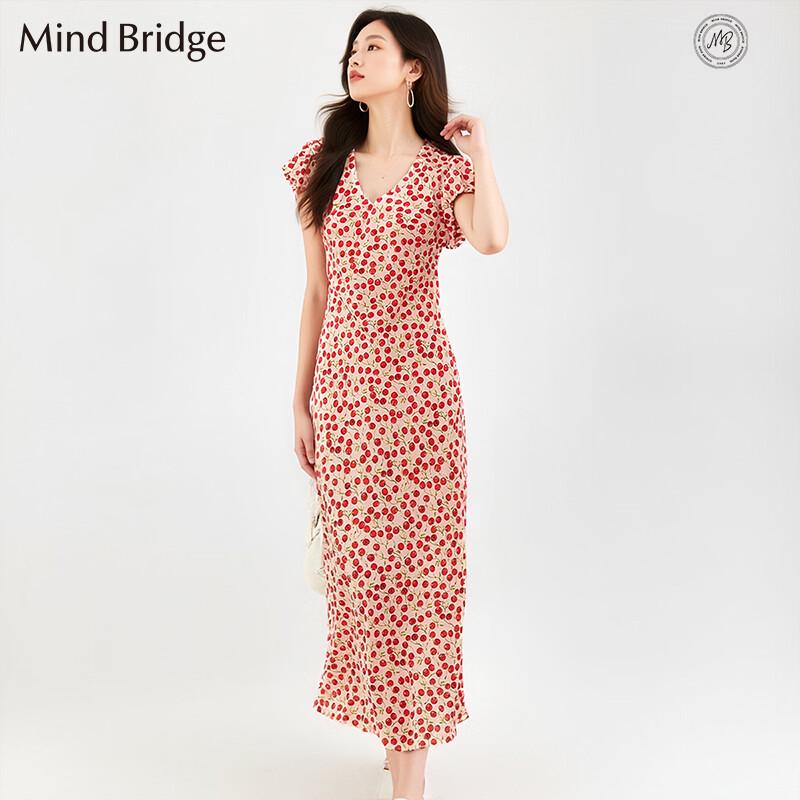 Mind Bridge V-Neck Tie-Waist Floral Print Midi Dress M