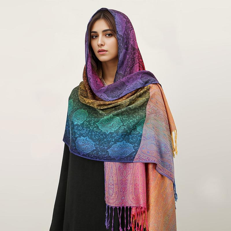 Luxury Colorful Jacquard Scarf Windproof And Warm Multi Functional Women'S Scarf Autumn/Winter Bufanda Foulard
