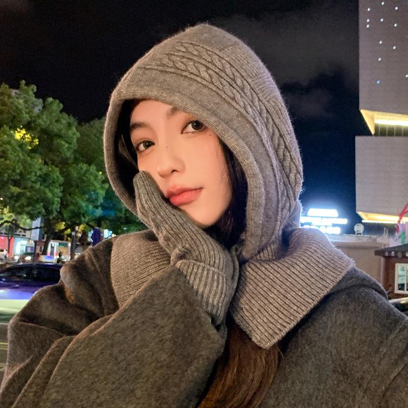 Fashion Cape, Thermal Cap, Children'S Scarf, Integrated Hat, Winter Barak Method Cold-Proof Ear Protection Hat, Knitted Wool Hat