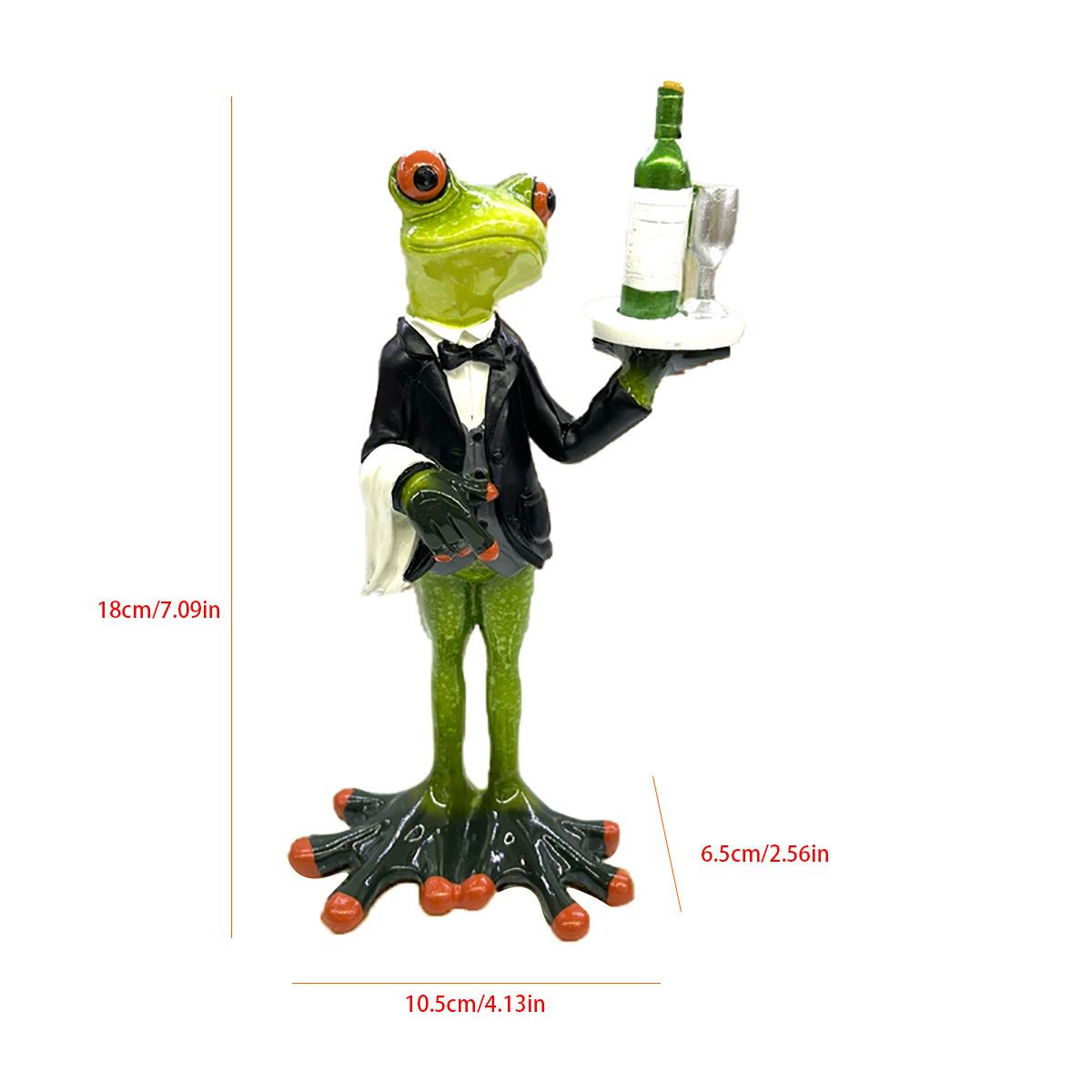 

Cute Frog Waiter Statue Family Wine Cabinet Animal Figurine Decoration Restaurant Tavern Cafe Desktop Ornaments Frog Sculptures