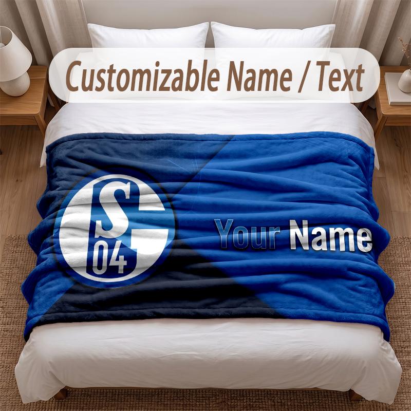 Schalke 04 FC Printed Flannel Blanket Custom Name Text Soft Warm Throw For Bedroom Holiday Gift
