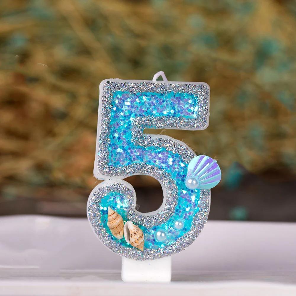 Little Mermaid Birthday Candle for Girl Blue Seashell Theme Birhday Candle 2 Years Cake Celebration Decor for daily use