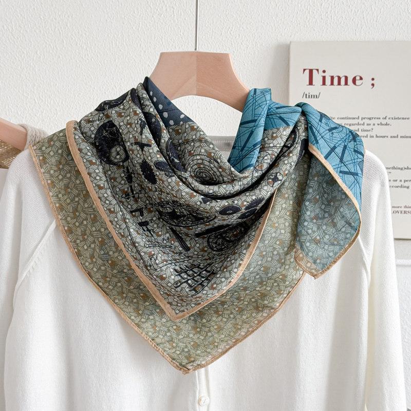 Dunhuang purple cashew flower silk scarf 71, imitation silk small square scarf for women, Spring and Autumn ethnic style headscarf, neck guard
