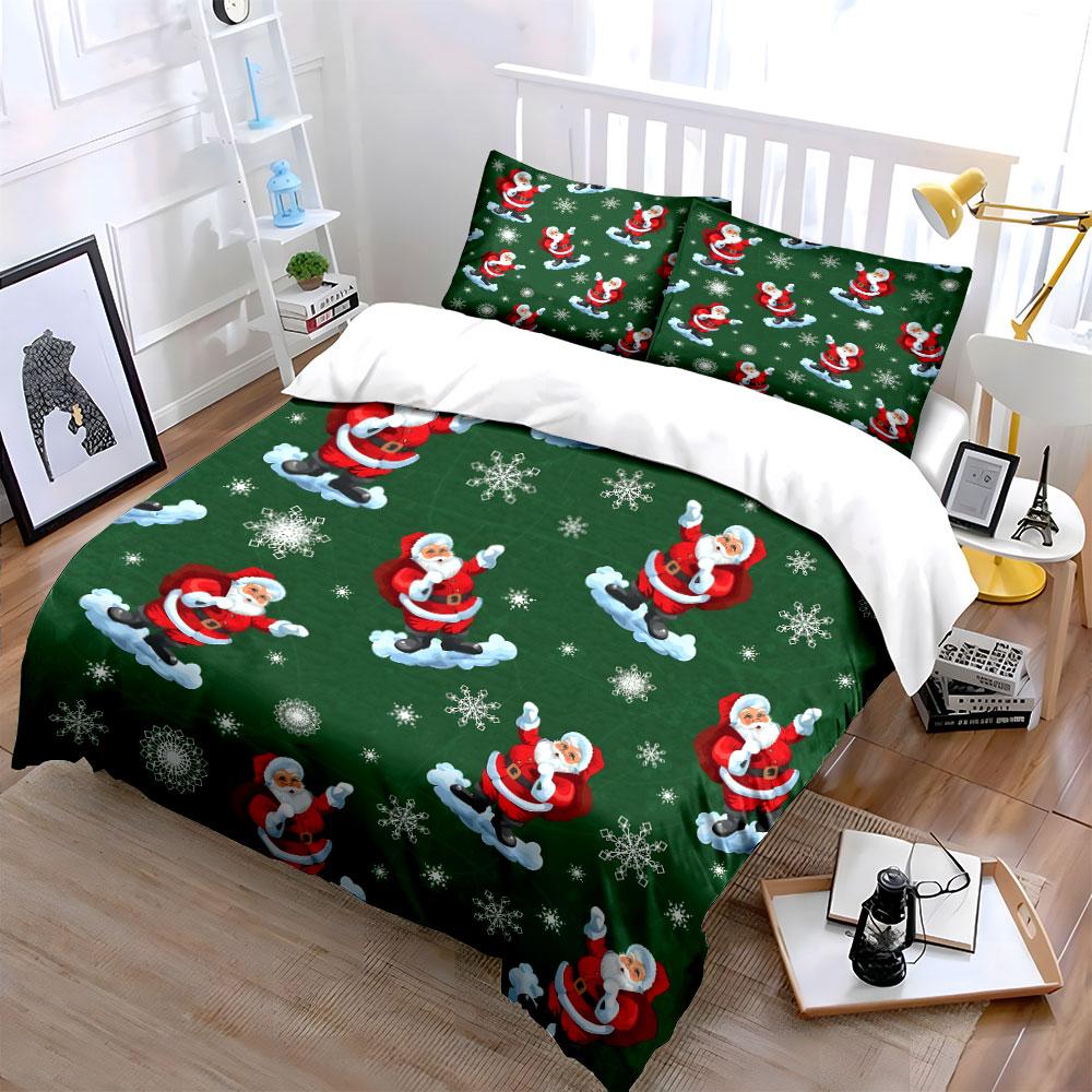 Christmas Santa and Snowflakes Bedding Duvet Cover Set Duvet Cover Pillowcases (1*Duvet Cover 2*Pillowcases, without duvet insert)