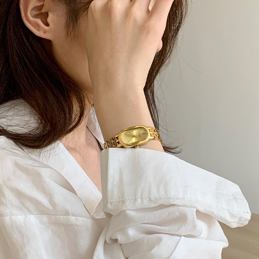 Elegant Minimalist Women's Watch with Retro Oval Dial Steel Strip Small Gold Watches Luxury Waterproof Quartz Women's Watch Gift