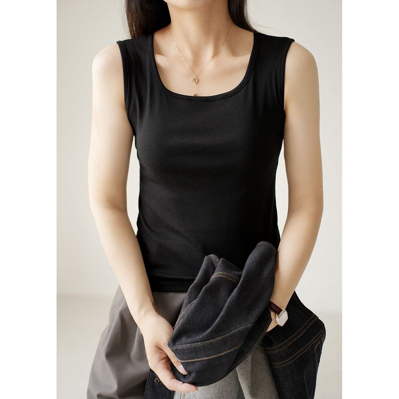 

Summer Outerwear Slimming Camisole for Women, Pure and Alluring Style, Beautiful Back, Wide Shoulder Straps, Covering Side Breasts, Inner Layering Top Black S
