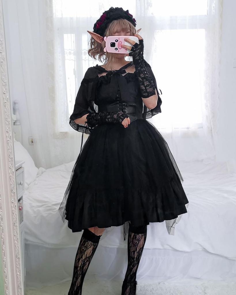 JIURUN Lolita Gothic Lolita Jumper Plus Mori Sweet Sash Gothic Lady One-Piece Costume, Skirt, Cosplay, Anime, Size, Girl, Lolita, Outerwear, Gloves,