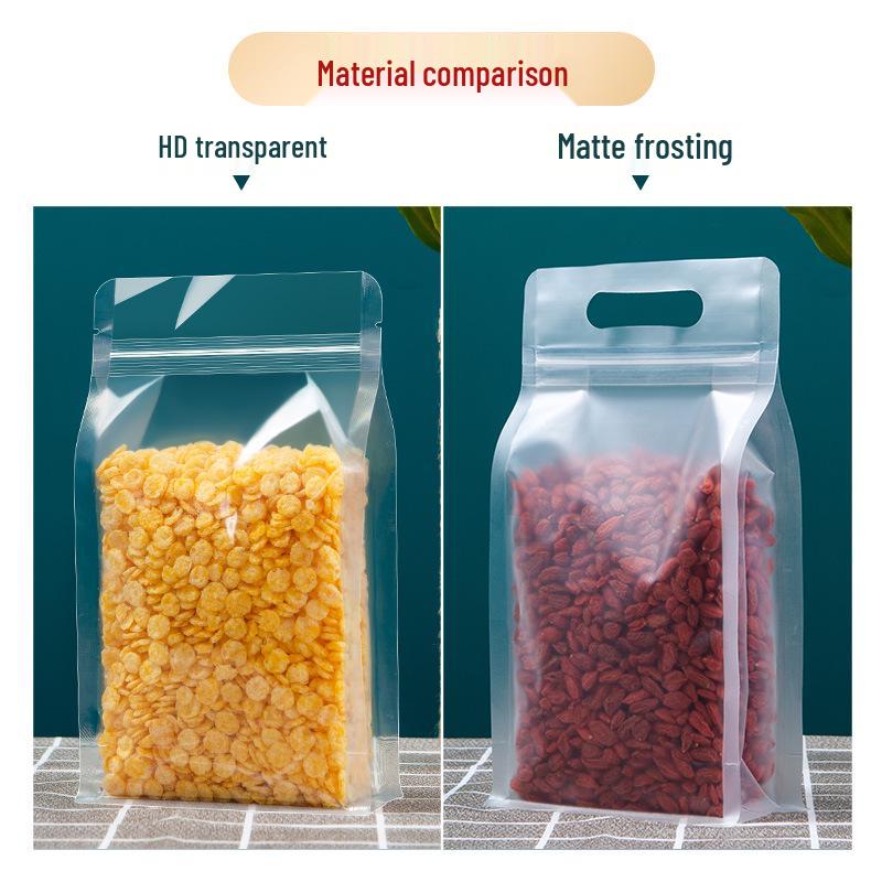 Frosted Transparent Self-Sealing Snack Bag with Handle for Dried Fruit and Tea Storage