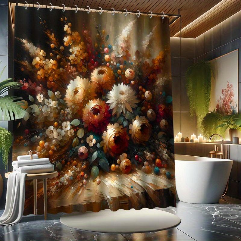 Blooming Floral Shower Curtain Set - Artistic Trendy Style, Includes 12 Hooks, Waterproof Polyester, Modern Bathroom Decor W90XH180cm