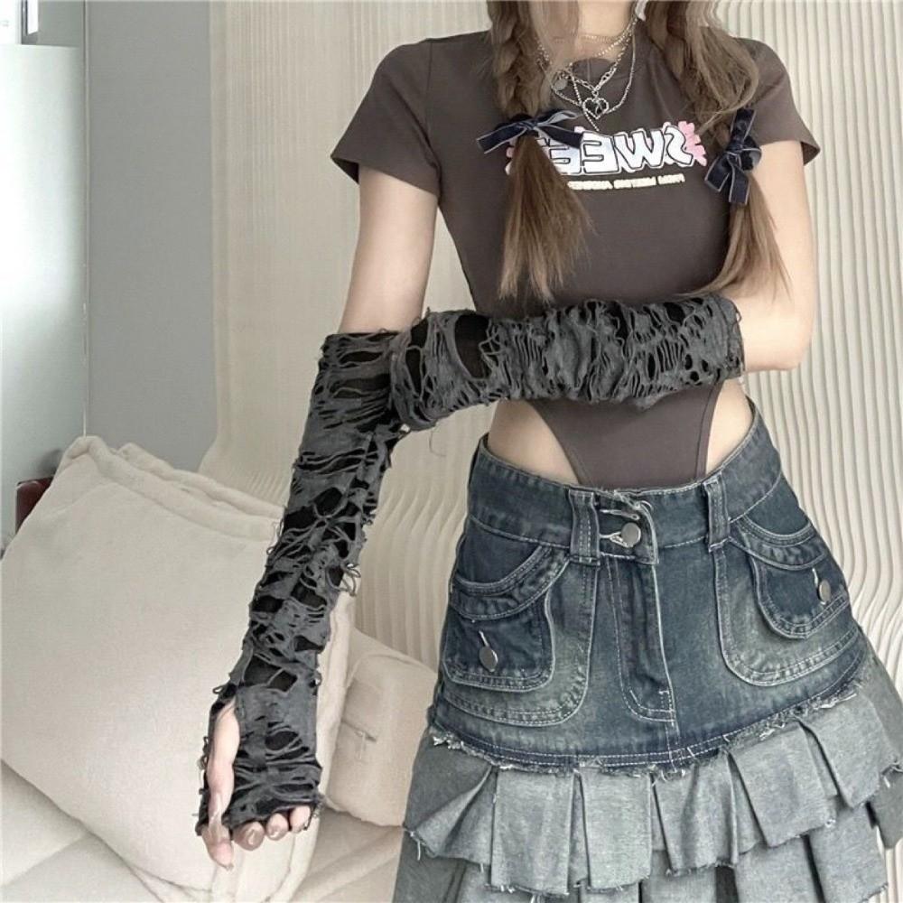 Distressed Style Punk Gloves Dark Style Hollow Out Arm Sleeves Fingerless Arm Warmers Daily Wear