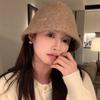 Metal Label Solid Color Wool Fisherman Hat Women's Autumn and Winter Casual Large Head Circumference Small Basin Hat Showing Face