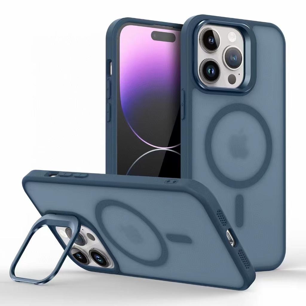 Metal Camera Kickstand For iPhone 16 15 14 Plus 13 12 Mini 11 Pro Max For Magsafe Wireless Charge Magnet Matte Shockproof Cover