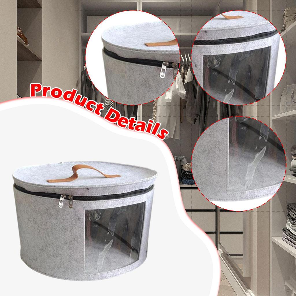 Felt Organizer for Hats with Lid, Round Container Closet And Travel