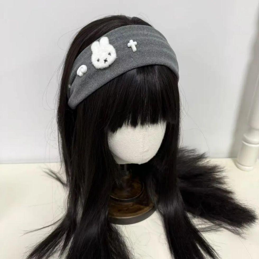 Angel Miffy Rabbit Korean-Style Gray Wide-Brim Headband - Cute Cartoon Hair Accessory for Girls