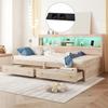 Single Bed Daybed 90x200cm Sofa Bed Bedside Cabinet with 2 USB And Charging Sockets Youth Ambient Lighting Two Drawers Slatted Frame (without