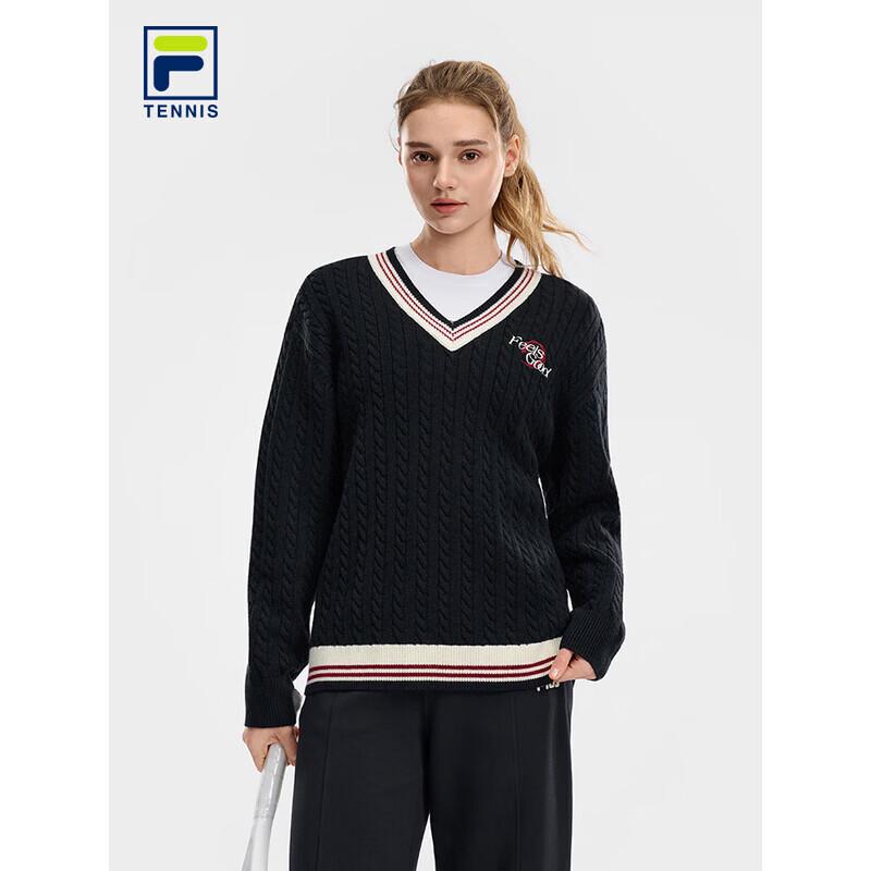 FILA Unisex Tennis Cable Knit V-Neck Pullover Sweater M