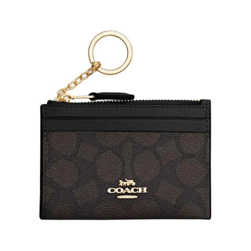 Coach Skinny ID-Hülle 11 Markenlogo Metallreißverschluss Kartenhalter aus Kunstleder und Kunststoff Für Frauen Walnuss und Schwarz Walnussfarbe mit Schwarz