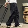 Fall Spring Cargo Pants Wide Leg Loose Straight Solid Color Hip Hop Streetwear Multi Pockets Drawstring Elastic Waist Full Length Long Trousers