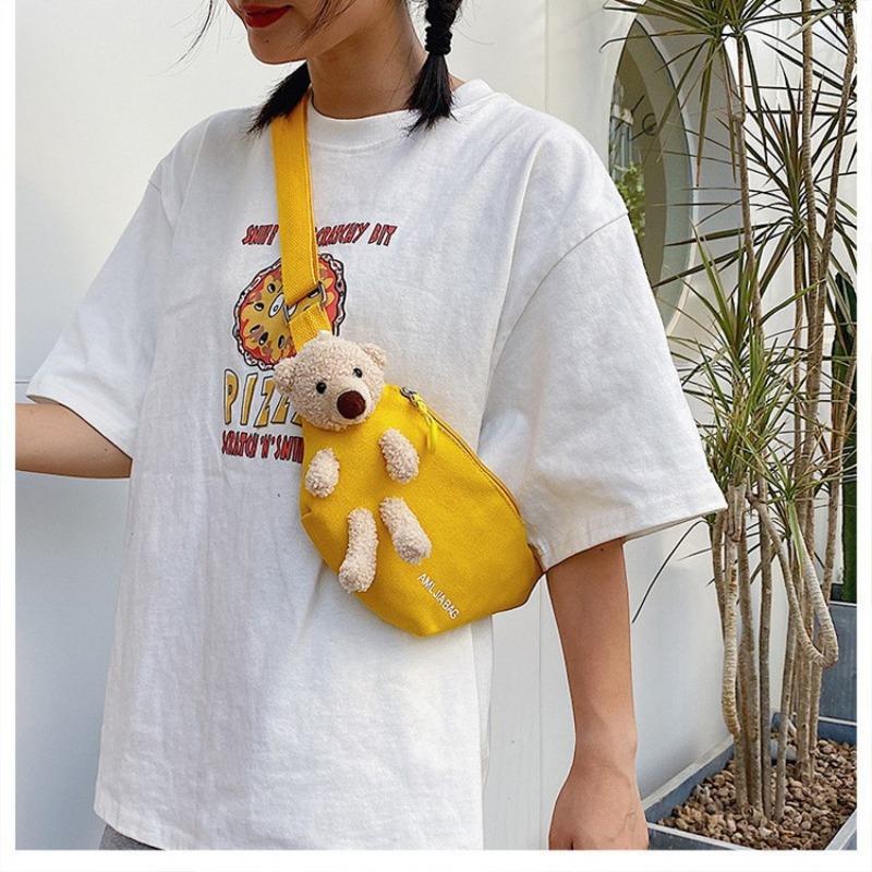 Bear Waist Pack Students Simple Crossbody Canvas Waist Pack Women Printed Letters Cute