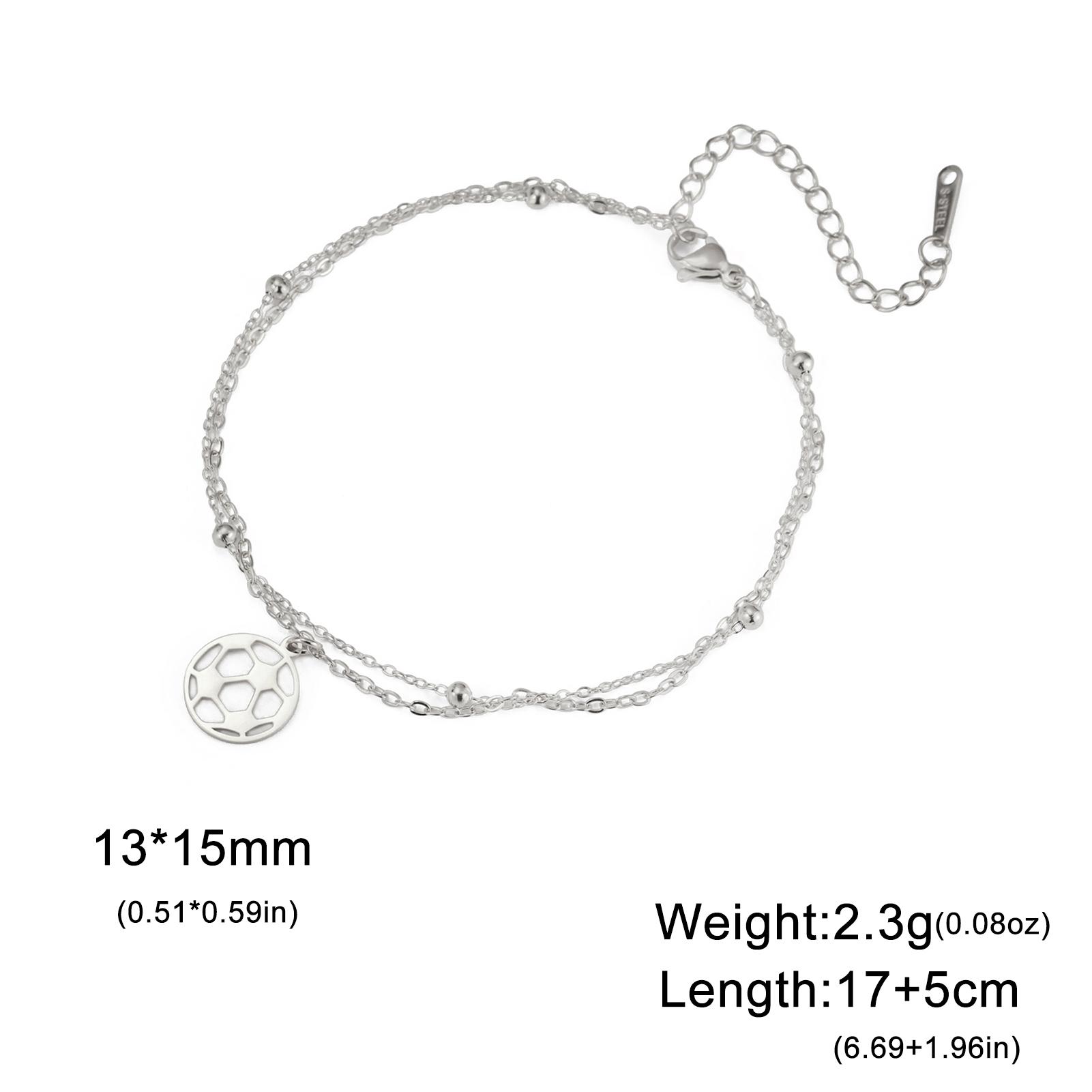 

Football Bracelets Stainless Steel Pendant Double Bead Chain Bracelet Women Men Anklets Sports Jewelry New Year Gifts 2026 Trend 17cm