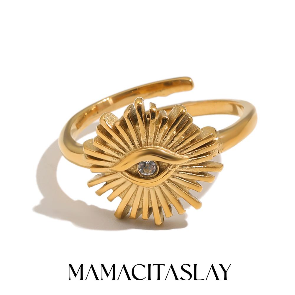 MamacitaSlay Bague réglable Œil du mal Zirconium en Acier Inoxydable 316L Plaqué Or 18K Bijoux Imperméables Pour Femmes Bague Statement