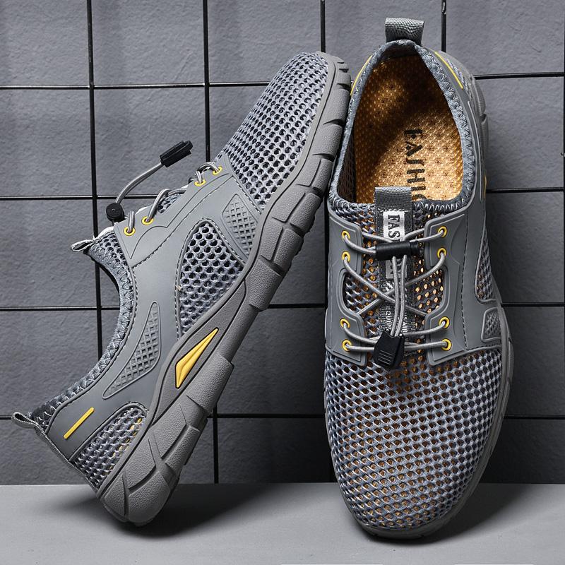 FashionNon-slip Wear-Resistant Sandals Hollow Out Flats Breathable Mesh Shoes Men All-match Lightweight Sneakers New Lace-Up Footwear