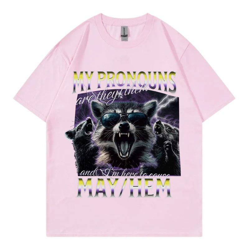 Unhinged Non Binary Raccoon Funny Meme T Shirt Gothic Fashion Vintage Short Sleeve Tshirt Men Women Casual Oversized Tshirts