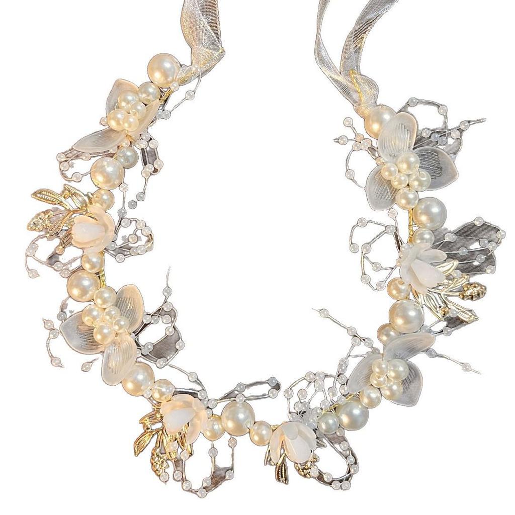 Girls' Floral Princess Headband: Pearl & Ribbon Flower Crown for Birthdays & Performances