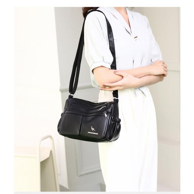 Mehrschichtige Umhängetasche mit großem Fassungsvermögen aus weichem Leder