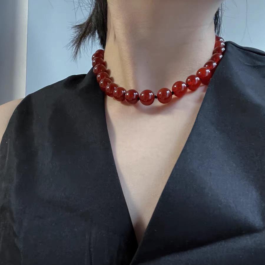 2024 Chinese Style Agate Beaded Necklace in Sterling Silver Clavicle Chain - High-End Fashion for Spring/Summer