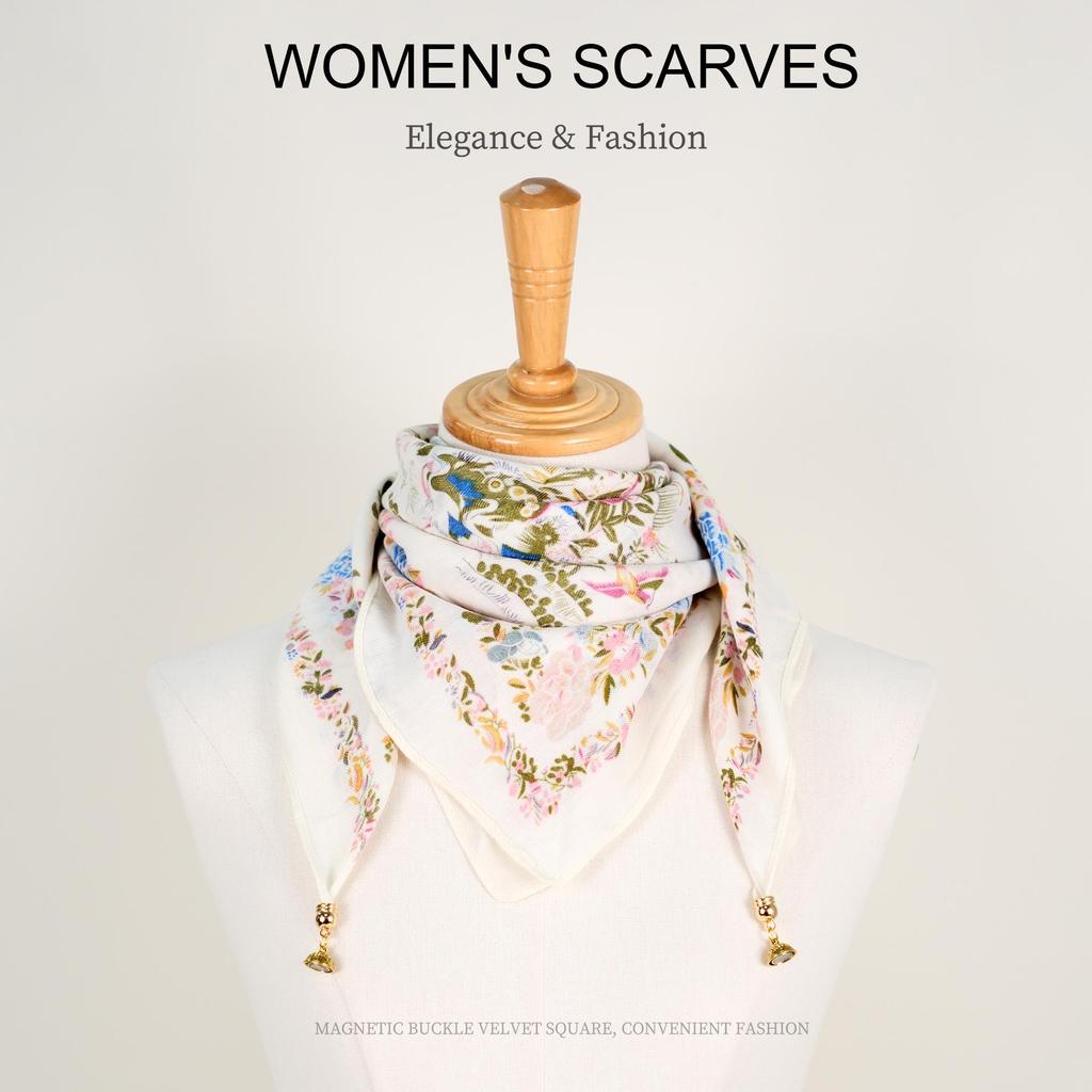 Golden Bean Magnetic Buckle Scarf – Fashionable Cotton & Linen Shawl for Mothers