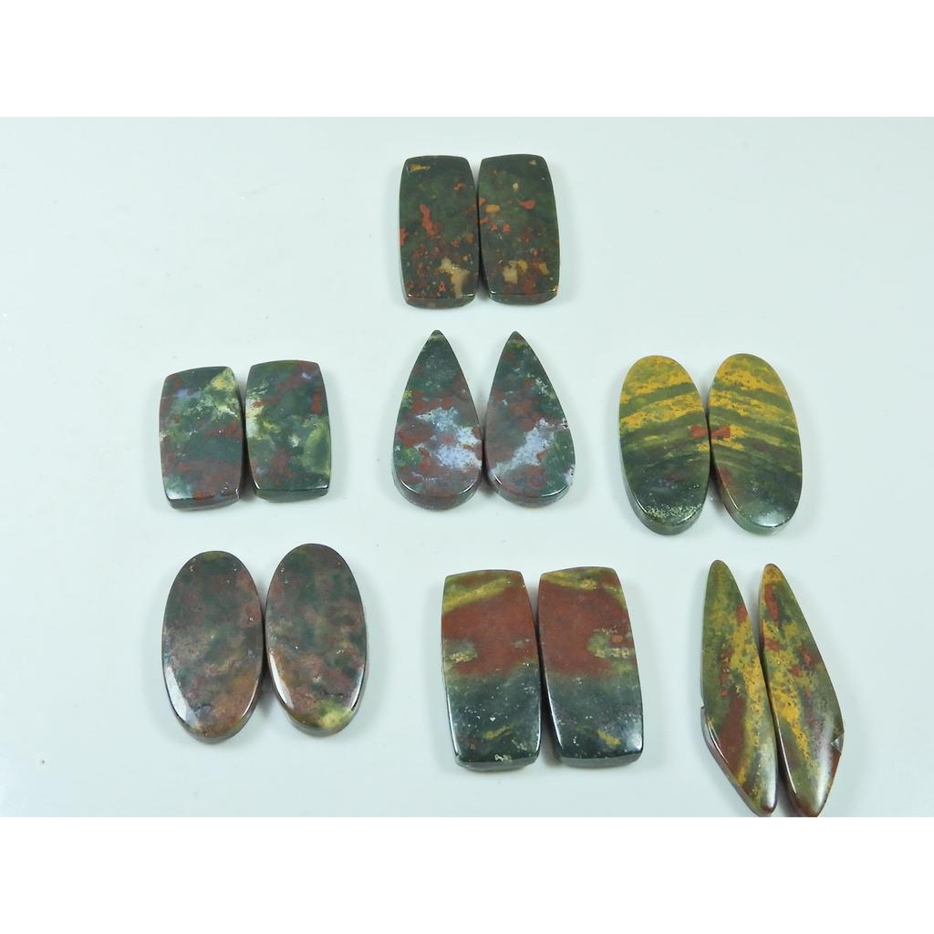 Natural Bloodstone Jasper Matched Pair Mix Cabochon Loose Gemstone 7Pair Lot C-3326
