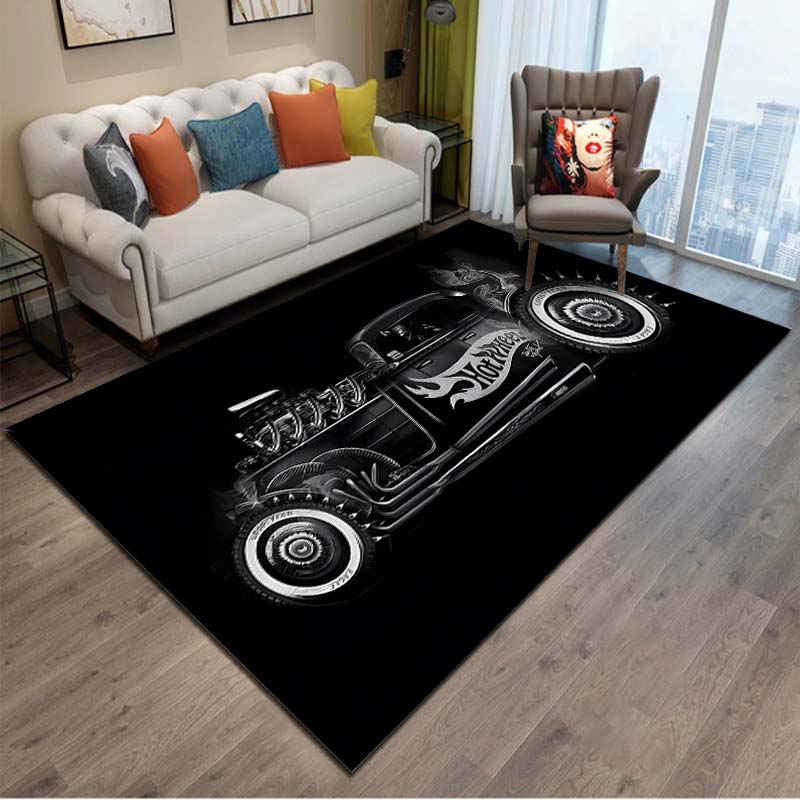 Old School Muscle Car Pattern Cool Area Rug Carpet for Living Room Anti-slip Rug Camping Picnic Mat Yoga Mat Kid Bedroom Decor