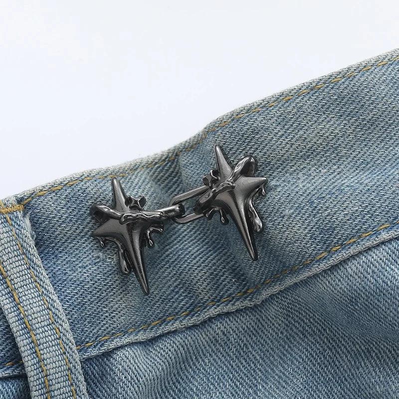 

Пряжка Четырехконечная звезда Пряжка для талии Декоративные пуговицы Без шитья Без гвоздей Съемная пуговица для джинсов Инструменты для регулировки талии чёрный