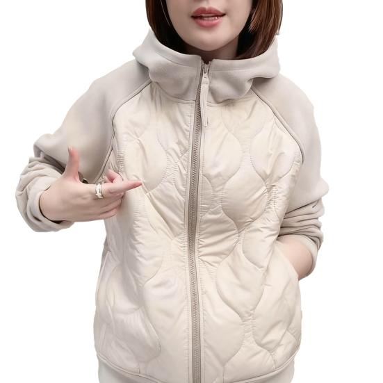 Women's Puffer Jacket Lightweight Zip Up Long Sleeve Hooded Jacket Patchwork Quilted Down Coat Winter Warm Outerwear