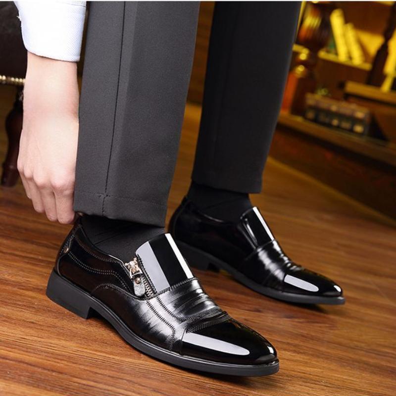 New autumn men's leather shoes Sharp pointed outdoor anti slip flat Fashion Business Zipper Footwear Casual comfort male shoes