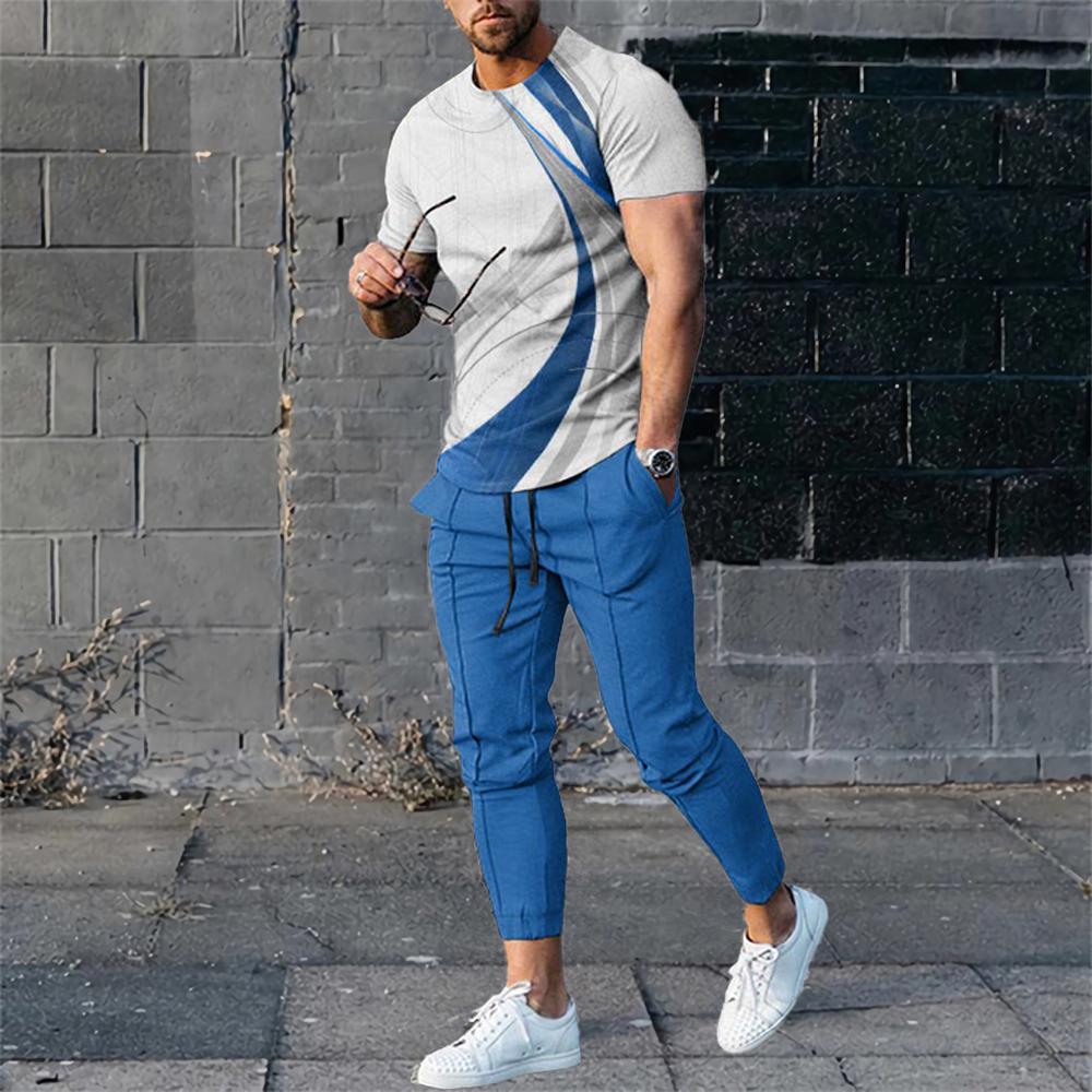 Tute Estive da Uomo Stampa 3D Maglietta a Maniche Corte Pantaloni Jogging Set da 2 Pezzi Casual Tendenza Moda Abbigliamento Uomo Streetwear