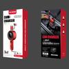 Dual USB Fast Car Charger with Retractable Cable for Huawei and Apple Devices