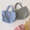 Portable Women's Bento Handbags Simple Plaid Ladies Small Tote Purse Shoulder Bags Retro Female Cloth Reusable Shopping Bag