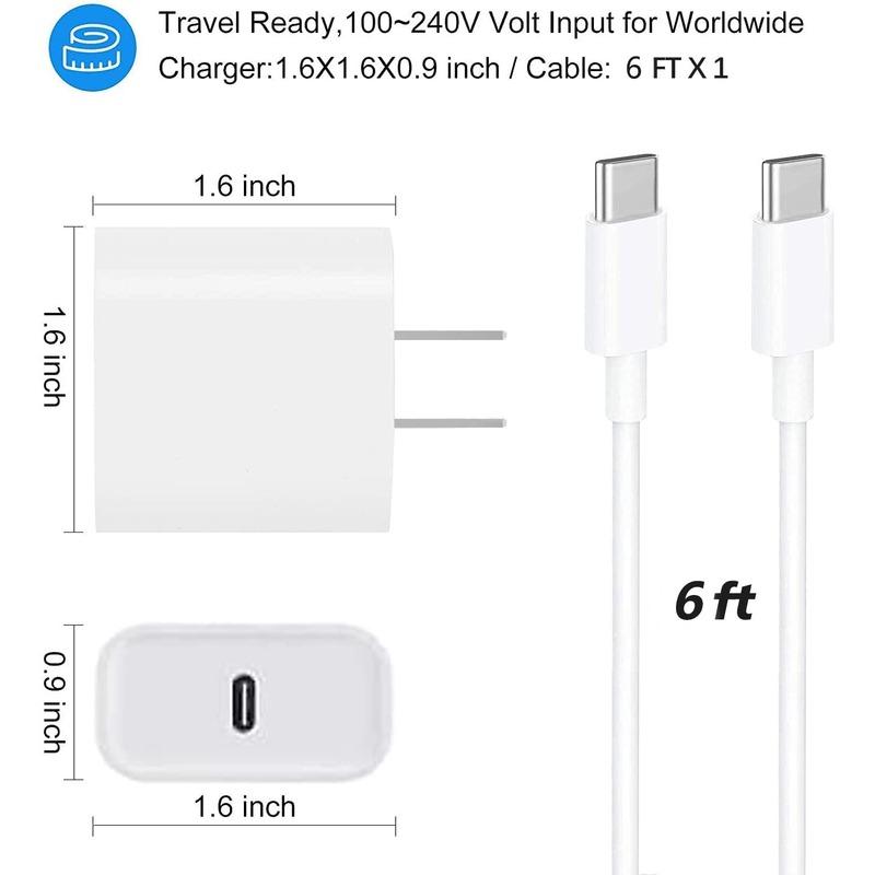 Para Carregador iPhone16 Carregamento Rápido, Para Carregador iPhone15, Para Carregador iPad Carregamento Rápido Carregador de Parede com Cabo USB C para C de 6 PÉS